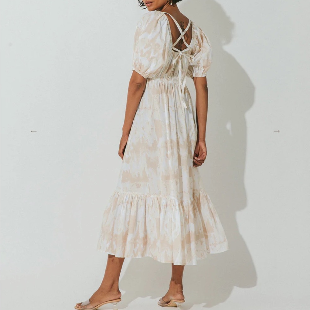 NWT Cleobella Catalina Midi Dress Watercolor Print Sz Small Neutral Tiered Boho - Picture 3 of 16